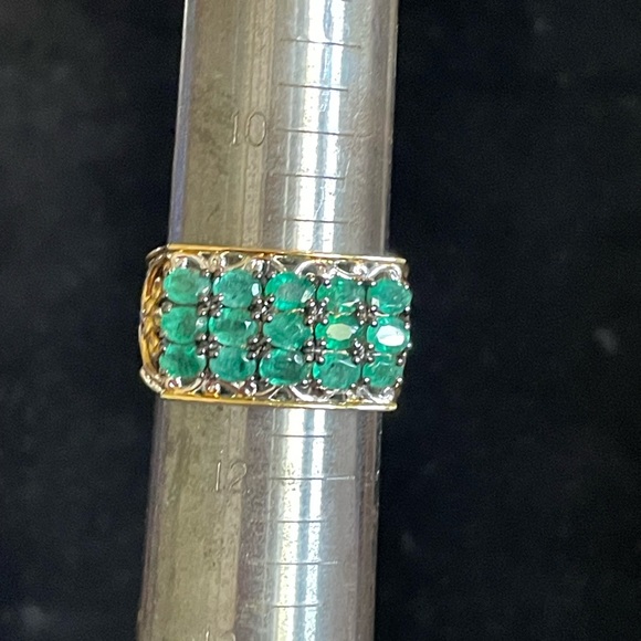 Gems by Michael Grizzly Emerald Three-Row Scrollwork Ring - Picture 1 of 4